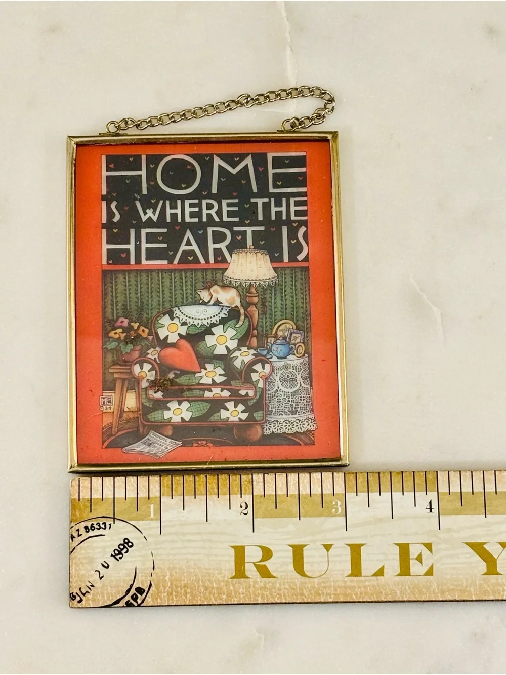 Mary Engelbreit Home Is Where the Heart Vintage Enesco Brass frame Sun Catcher